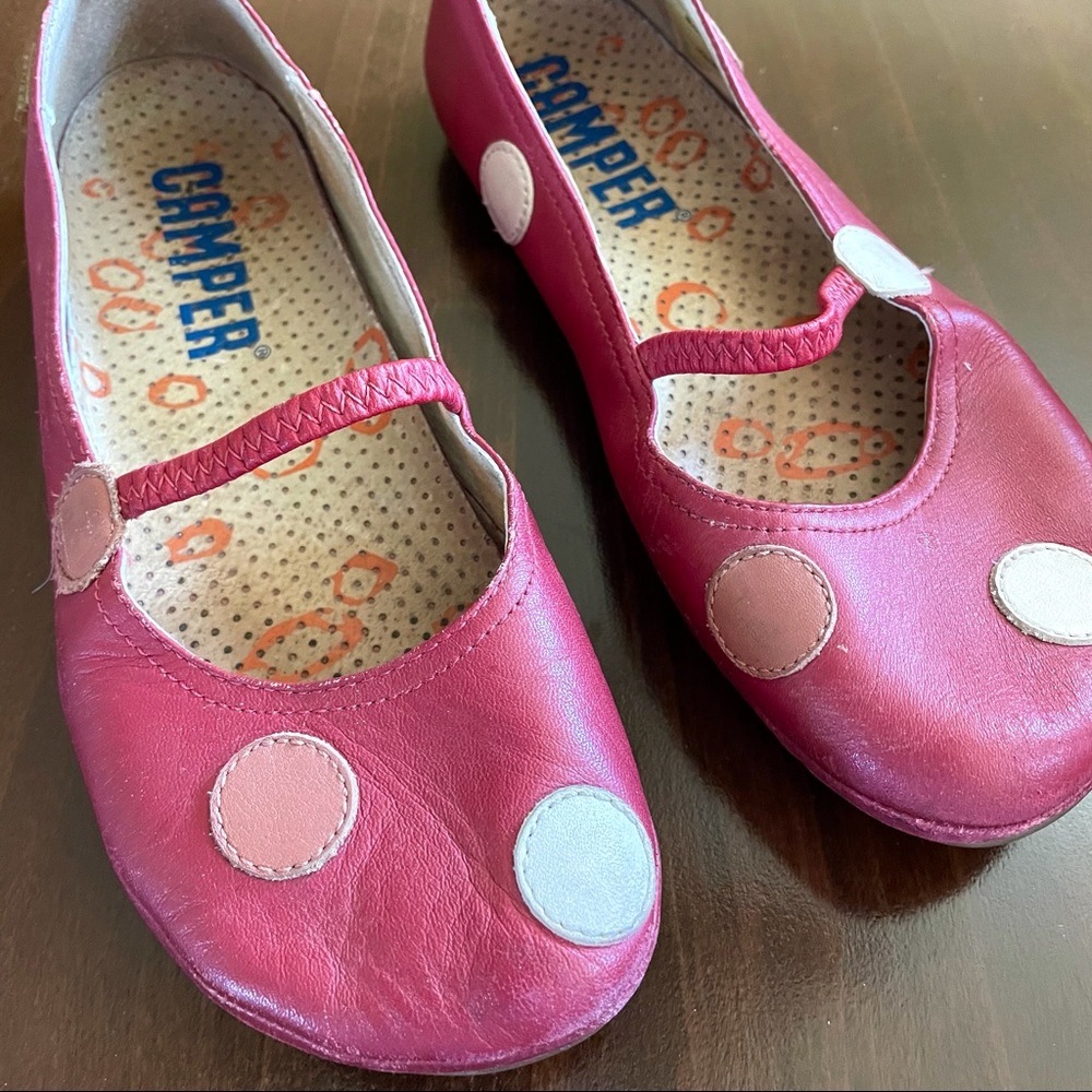 Camper Red Leather Polka Dot Slip Ons Size 36